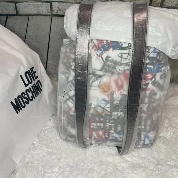 LOVE MOSCHINO White Graffiti Leather Backpack - Picture 6 of 15